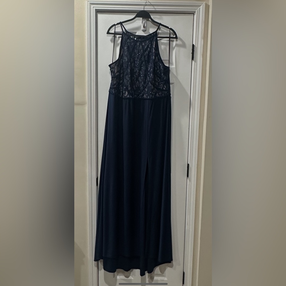 Morgan & Co. Sparkling Navy Blue Sleeveless Maxi Dress size 22